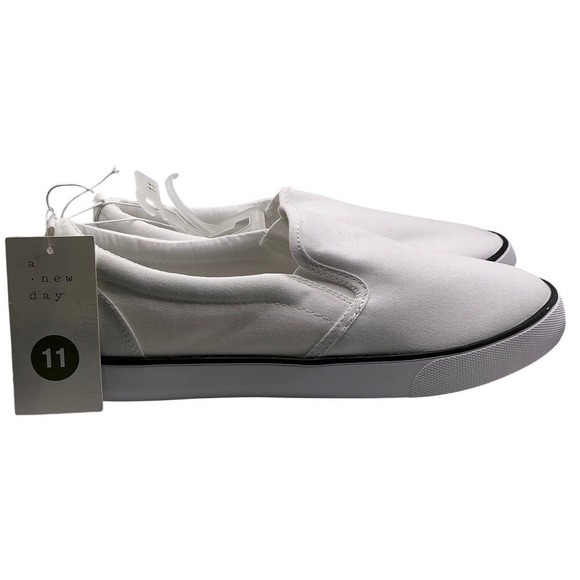 a new day Shoes - A New Day Womens White Canvas Slip On Sneakers Low Top Casual Shoes‎ Size 11 NWT